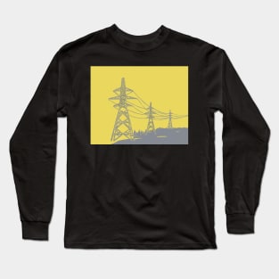 Electricity Pylons in Yellow and Grey Long Sleeve T-Shirt